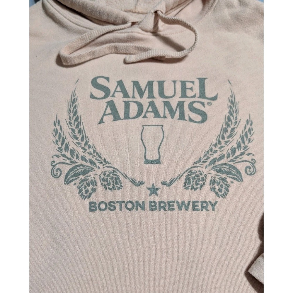 Samuel Adams Brewery Hoodie Womens Pink Cropped Pullover Sweatshirt Oversized - Picture 2 of 6